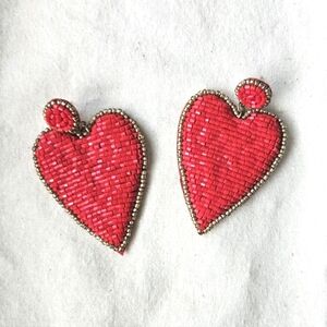 Beaded heart dangle pierced earrings